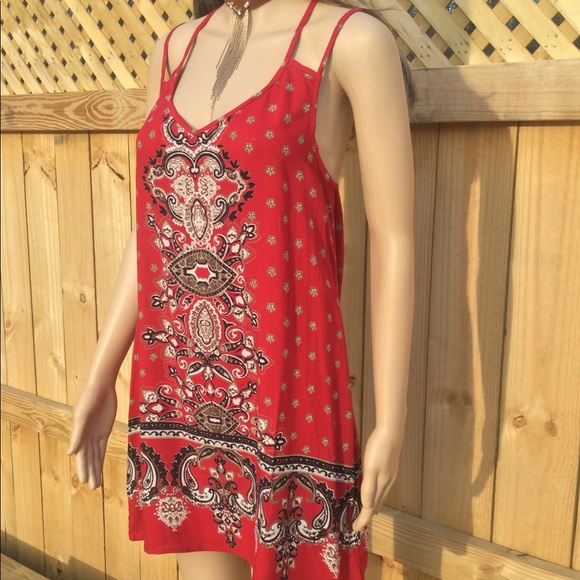 Angie Dresses & Skirts - STRAPPY RED with BANDANA PRINT DRESS